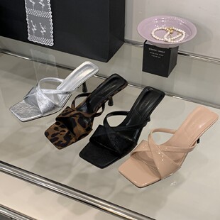 A613-9~2025 New Summer Style Cross-Strap Open-Toe Square-Toe French High-Heeled Sandals for Women to Wear Outside