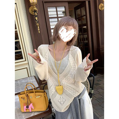 法式温柔风淑女针织镂空假两件V领背心女2025夏新款宽松显瘦上衣