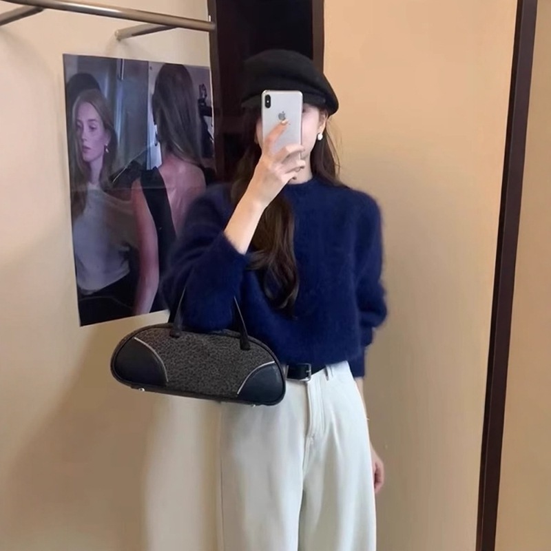 奶fufu软糯仿水貂绒圆领毛衣女秋冬慵懒风内搭针织衫宽松上衣女潮|undefined