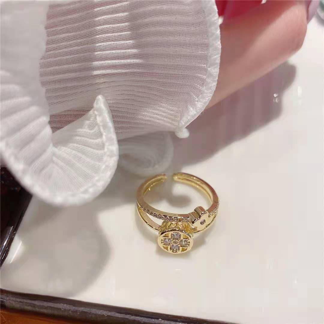 韩国东大门设计感双层微镶锆石戒指花朵个性气质幸运开口戒指环|ms