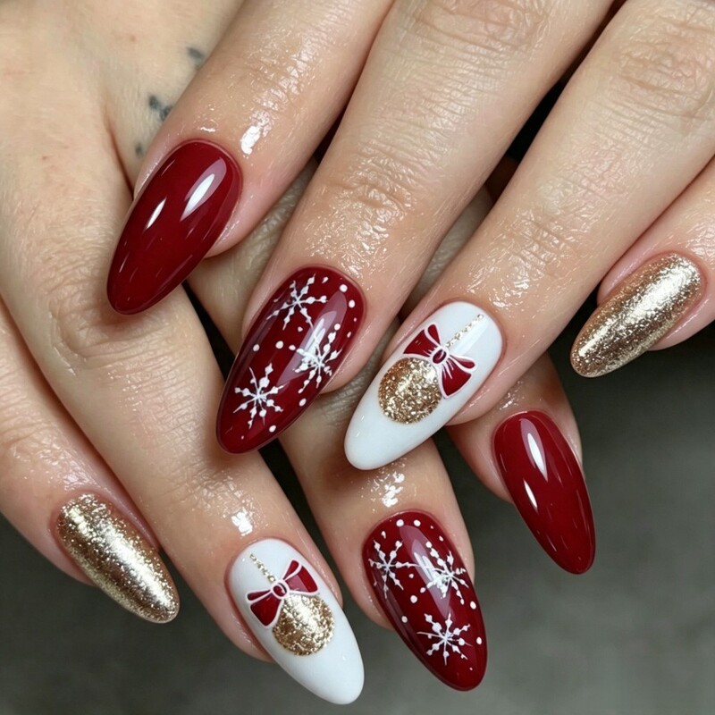 Christmas red fake nail patches, European and American fashion best-selling nail art, red and gold press-on nails