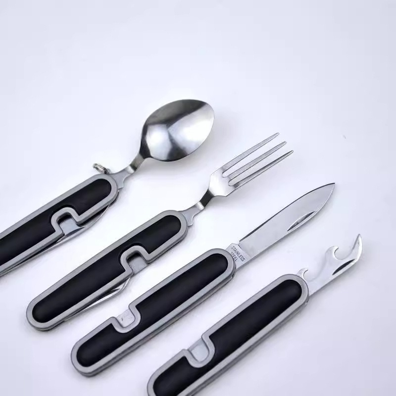 四合一多功能野餐刀叉匙开瓶器旅游露营便携式野餐餐具套装