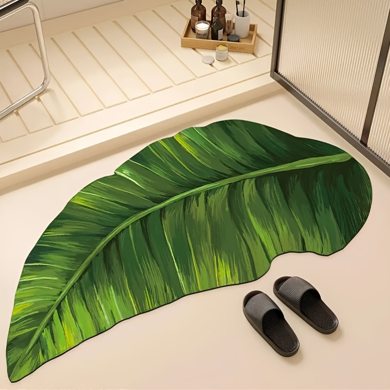 Small Fresh Bathroom Floor Mat Non-slip Foot Mat Strong Absorbent Diatom Mud Floor Mat Green Leaf Toilet Door Mat