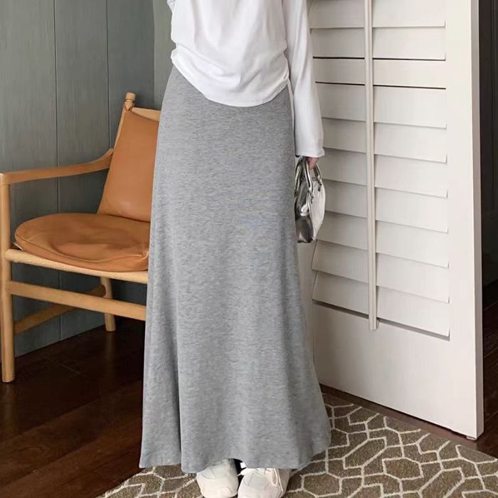 GraceChic GraceChic GraceChic In Stock 2025 Autumn Winter New Glutinous Rice Mid-Length Slimming Knitted Women Dopamine Black Half Skirt_ecoleips.com