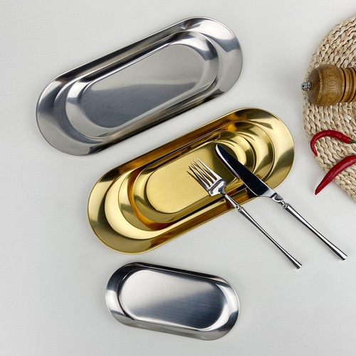 Nordic ins Korean stainless steel oval storage tray jewelry towel storage tray dessert tray oval snack tray
