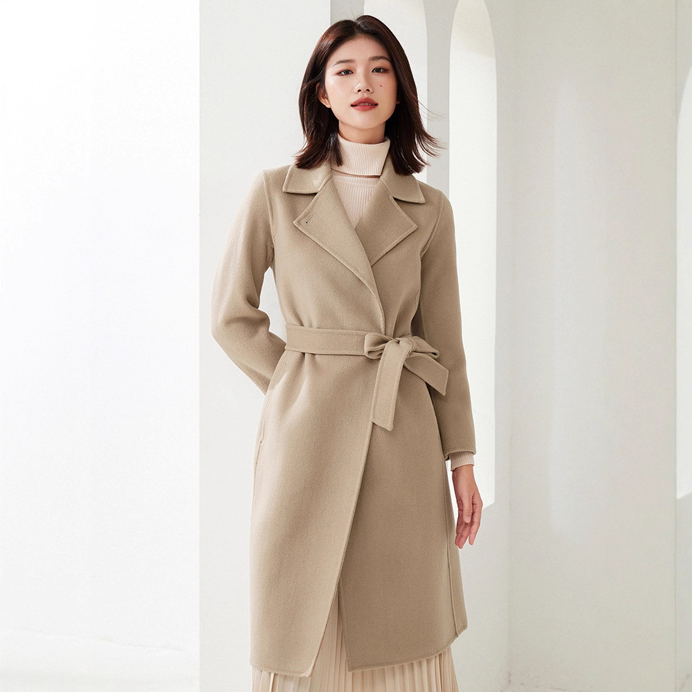 Double-Sided Right Shoulder Wool Outwear Women's Long Suit Collar Buttoned Business Wear Elegant Doll Collar Woolen Outwear