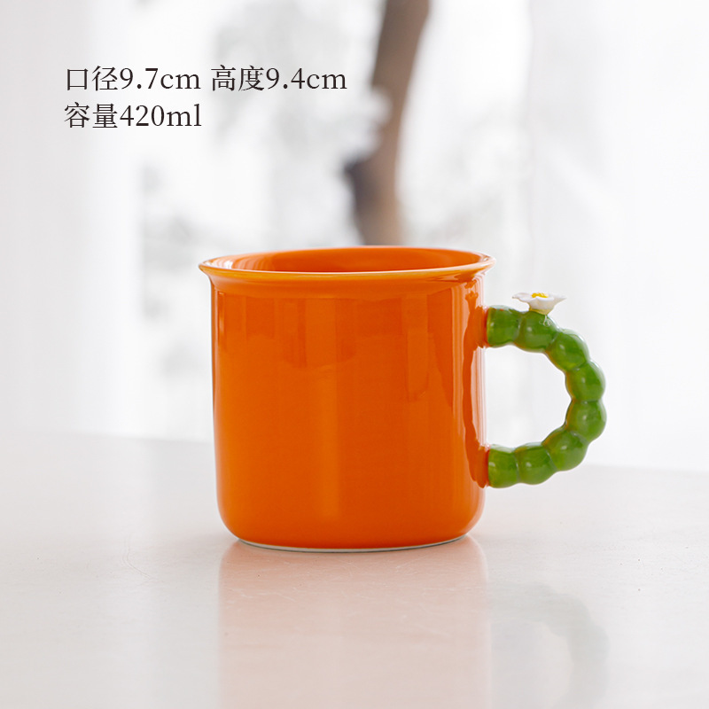 Pequeña taza de flores frescas, simple y elegante taza de oficina de estilo ins, taza de cerámica exquisita de dopamina de alto valor