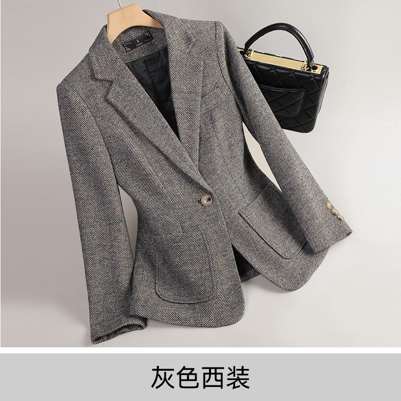 灰色西装外套女秋冬季2025新款高级感小个子气质休闲女士西服8376|undefined