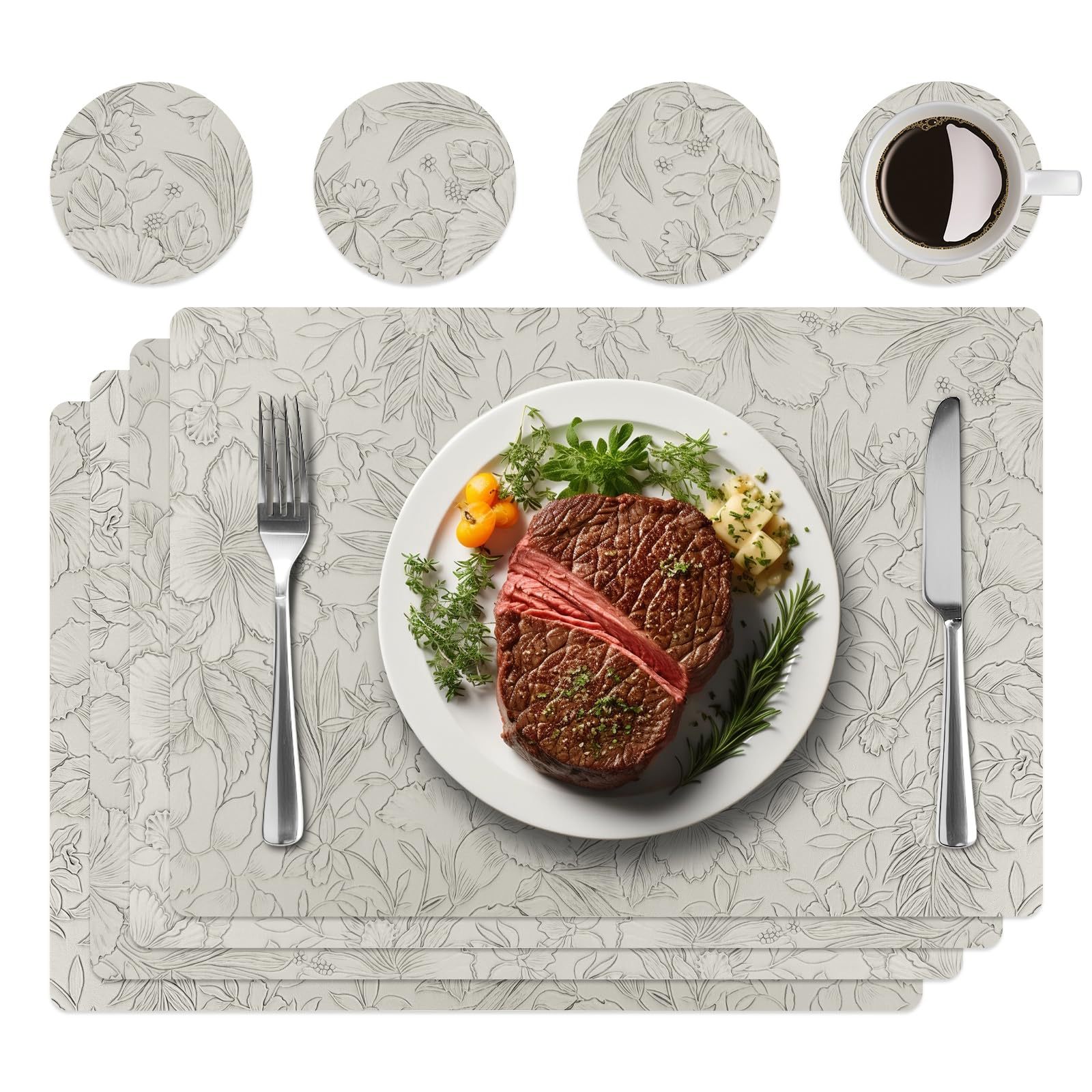 Flores en relieve almohadillas de cuero anti-deslizante almohadillas de pvc almohadillas de mesa de aislamiento térmico almohadillas de tazas de hotel doméstico transfronterizo