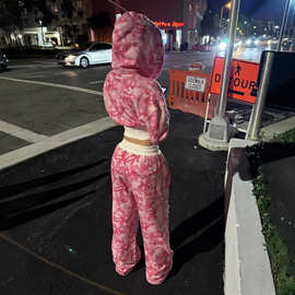 欧美跨境2025新款嘻哈拉链连帽衫街头辣妹y2k卫衣高街卫裤套装ins