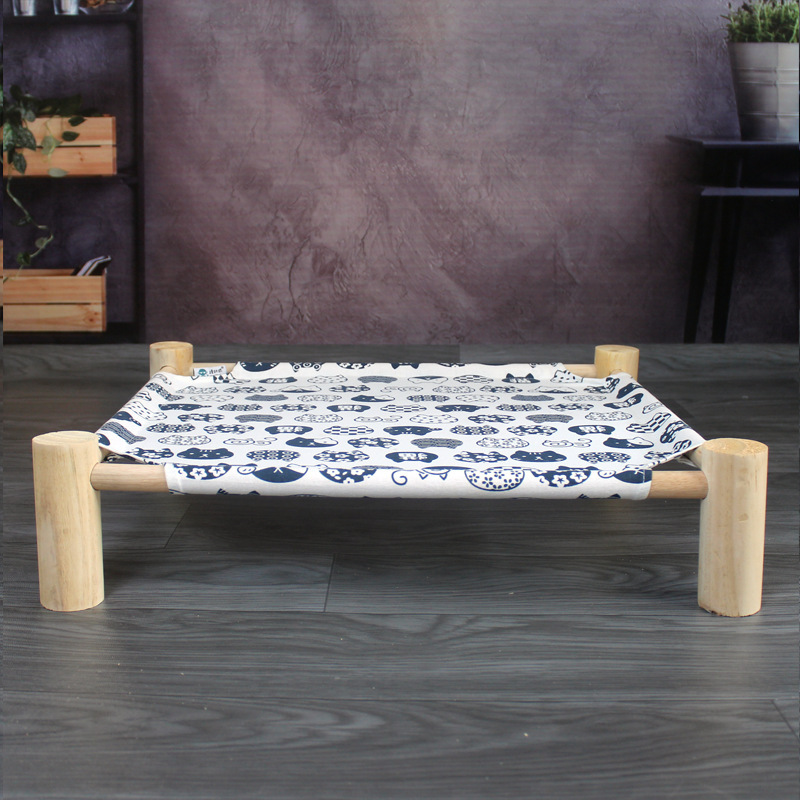 Cama de marcha para mascotas, hamaca de cuatro esquinas, cama de gato y perro extraíble y lavable en cuatro estaciones, hamaca de gato de madera maciza, suministro directo de fábrica