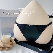 欧美新款火辣缎面丁字裤低腰法式蝴蝶结拼接蕾丝性感情趣窄裆内裤