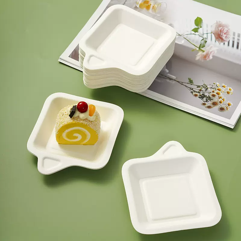 一次性纸盘加厚简约纸质盘子蛋糕叉碟长方形纸盘蛋糕可降解盘子