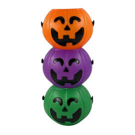 万圣节塑料南瓜罐白色幽灵桶女巫桶紫色南瓜罐子鬼节骷髅桶装饰品