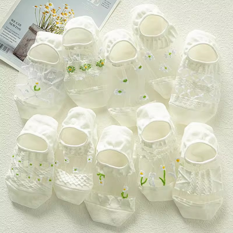 Women's summer socks ultra-thin breathable round mouth hollow crystal socks glass silk cool ice silk socks khaki stockings