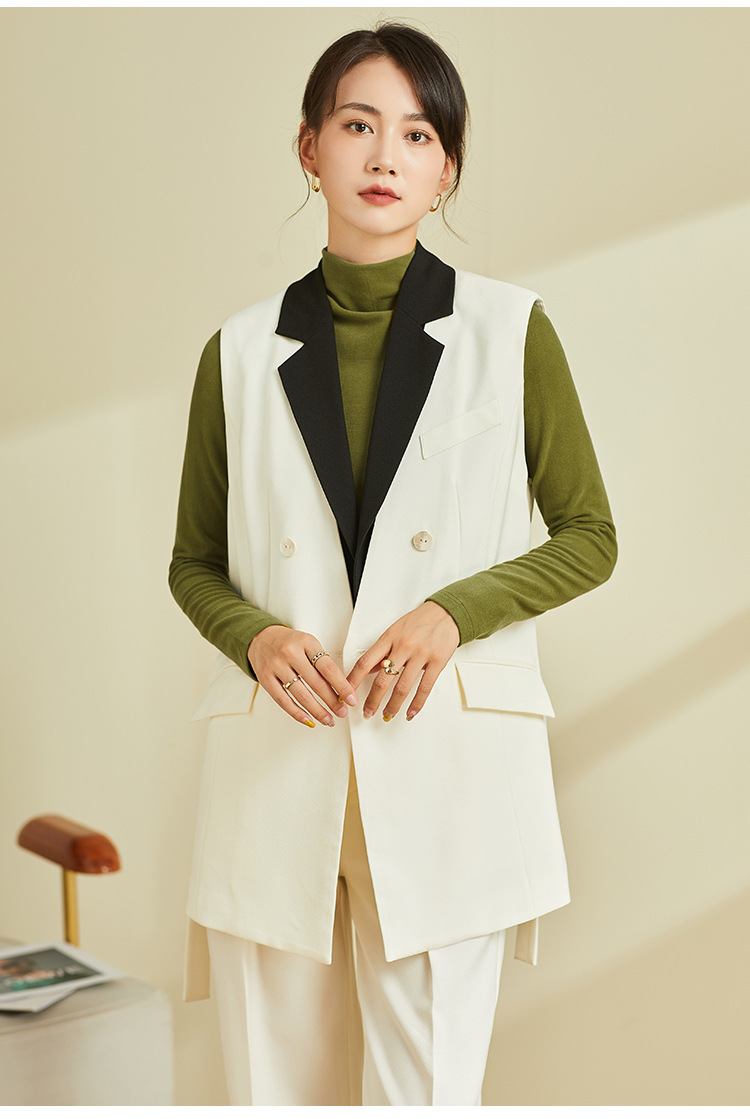 Áo vest gile nữ không tay phong cách retro, thiết kế độc đáo mặc xuân thu — Áo Vest Đen (không có cổ áo) chi tiết 13
