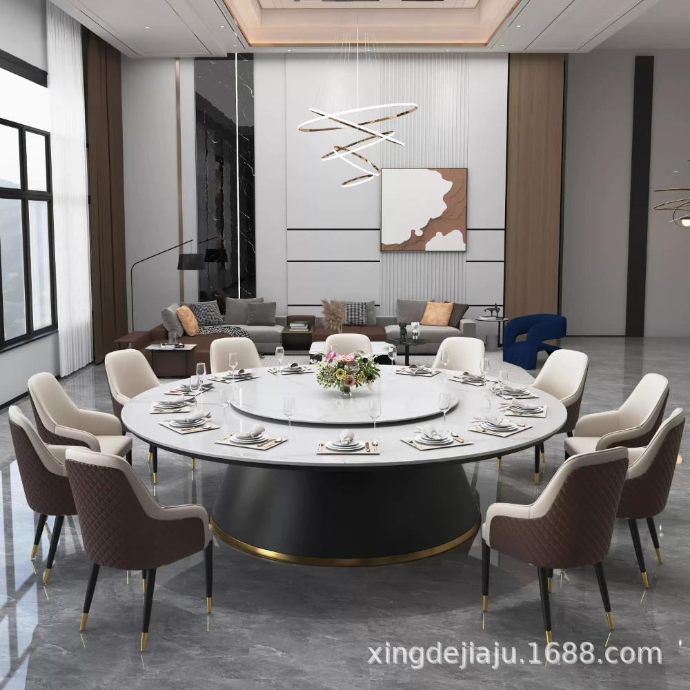 New Chinese Style Slate Hotel Electric Dining Table with Turntable Large Round Table Hotel Restaurant Box Club Villa Round Dining Table