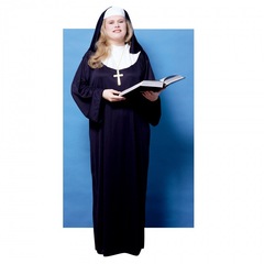 The adult nun (with clothing + hat) has no adjustable straps.