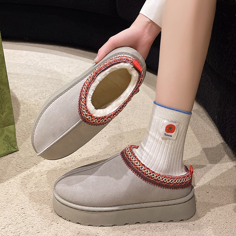 Women's Shoes Snow Boots Winter Cashmere Warm Thick Bottom Heelless Baotuo Hair Half Slipper Cotton Shoes_voghion.com