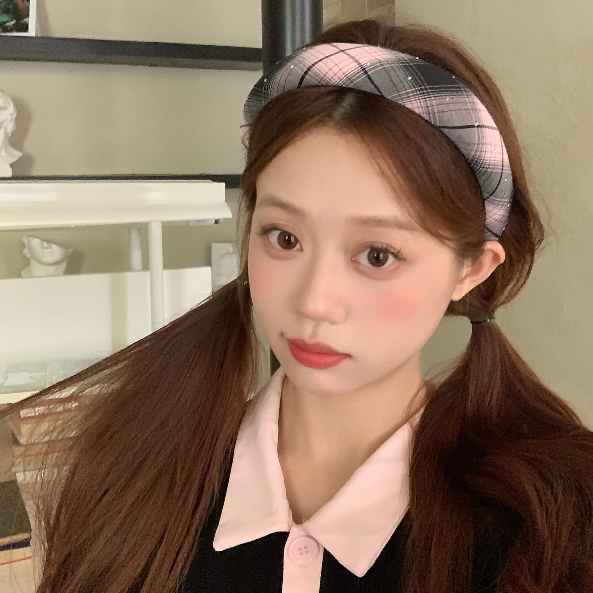 Estilo de la universidad esponja banda de pelo temperamento universal borde ancho alto cráneo ápice perforación banda de presión tarjeta de pelo joyas para el pelo de chicas