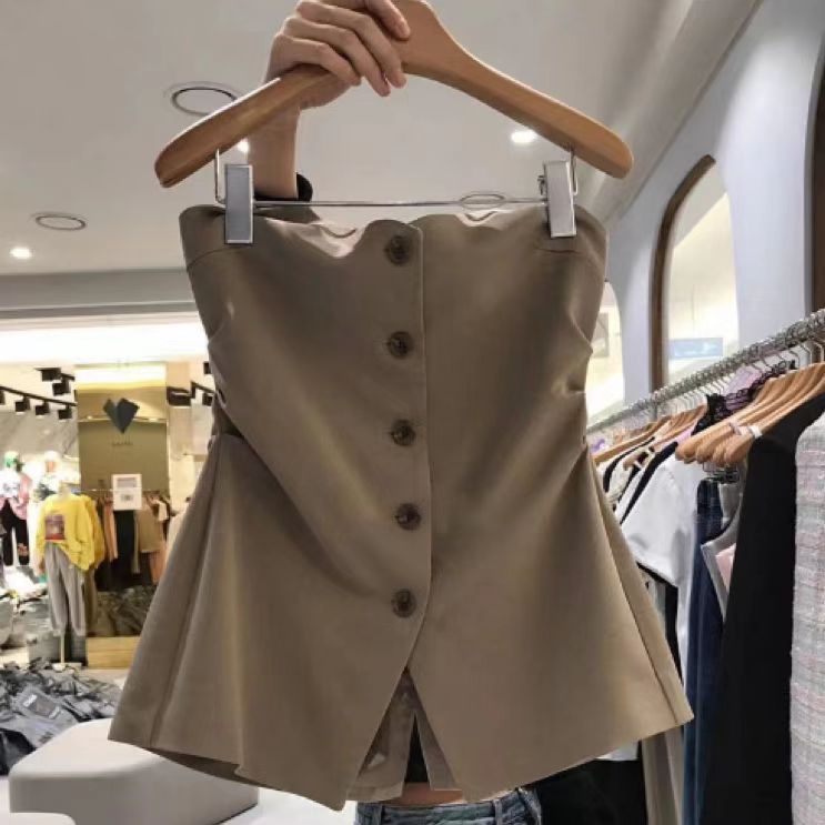 Girls' 2025 Summer New Style Suit-Style Strapless Vest, Slim Fit, Layering, Off-Shoulder, Trendy Strapless Vest for Medium and Large Children