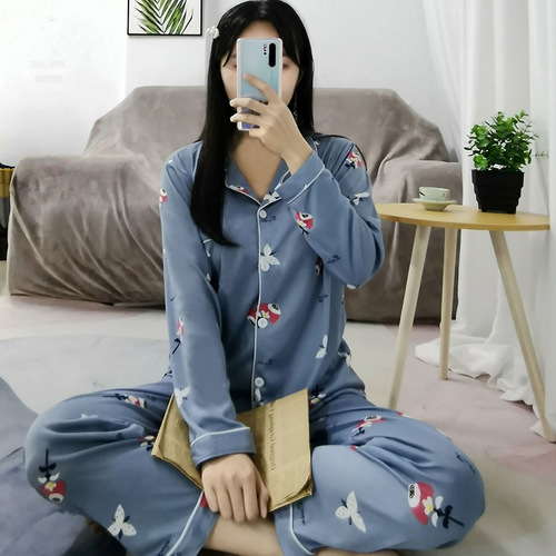 Women's Spring and Autumn Season New Skin-friendly Sleepwear Set with Long Sleeve Top and Bottoms, Open Front Cardigan, Wearable Home Clothes Set for Youthful Look