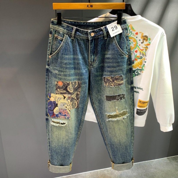 9 Japanese Style Retro Multi-bag Tooling Jeans Men's Loose Trendy Brand Straight Pants Washed Old Casual Pants