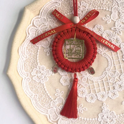 Handmade DIY woven peace and Car hanging - red-material-kit-for-making-tags-do-it-yourself-tutorial-included
