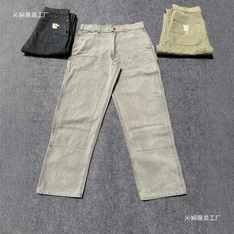 B01 High-end Carhartt canvas denim washed and distressed lumberjack-style casual work pants, unisex
