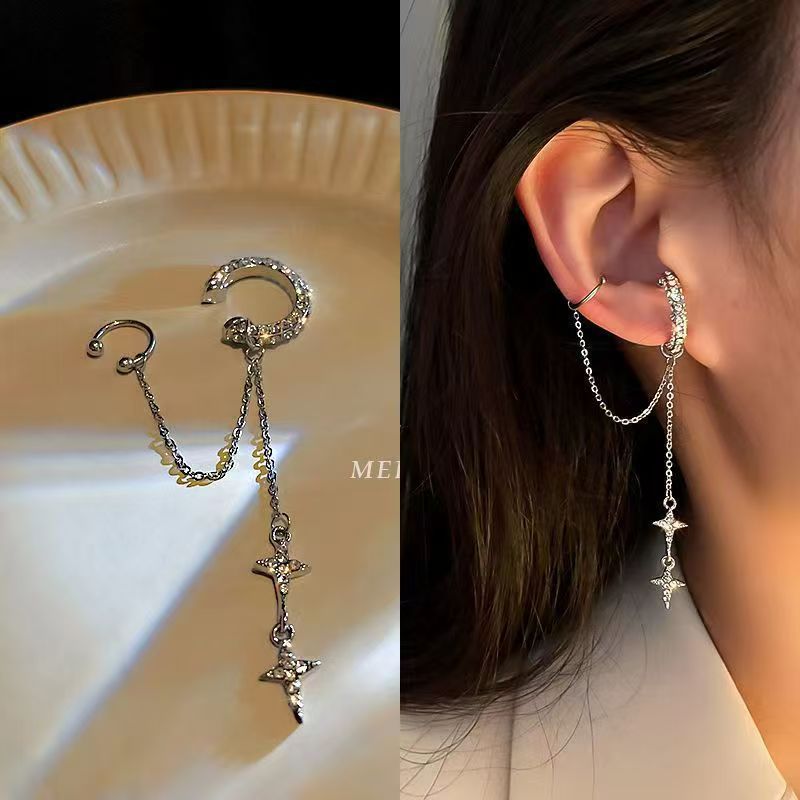2026 Cross-Border Star Chain Ear Cuff Earrings with a High-End Feel, Non-Pierced Ear Clips, Minimalist Style Ear Accessories