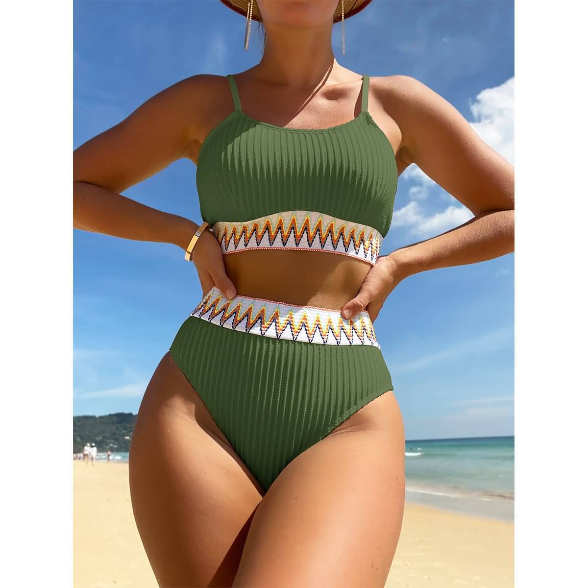 2023 nuevo bikini moda mujer dividida sin mangas europeo y americano traje de baño con almohadilla en el pecho traje de baño al por mayor bikini