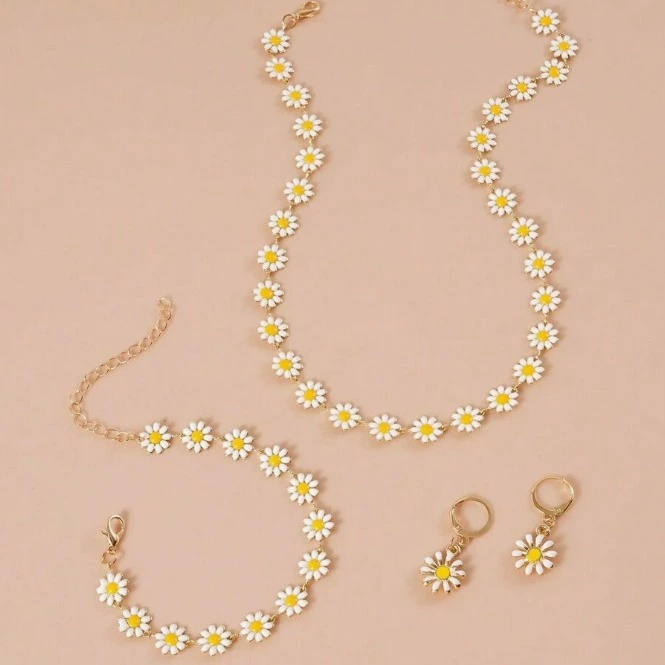Трансграничные хит продаж, ювелирные изделия, персонализированное ожерелье с цветком ромашки, серьги, браслет, простая легкая роскошная цепочка на ключицу, оптовая продажа