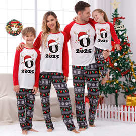 天铭服饰 新款圣诞节亲子睡衣套装印花家居服亚马逊欧美圣诞长袖