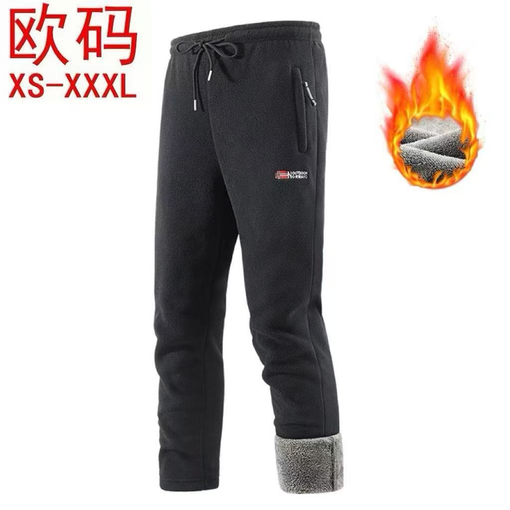 Cross-border European size fleece-lined men's winter outdoor fleece-lined thickened sports casual pants, couple style sweatpants