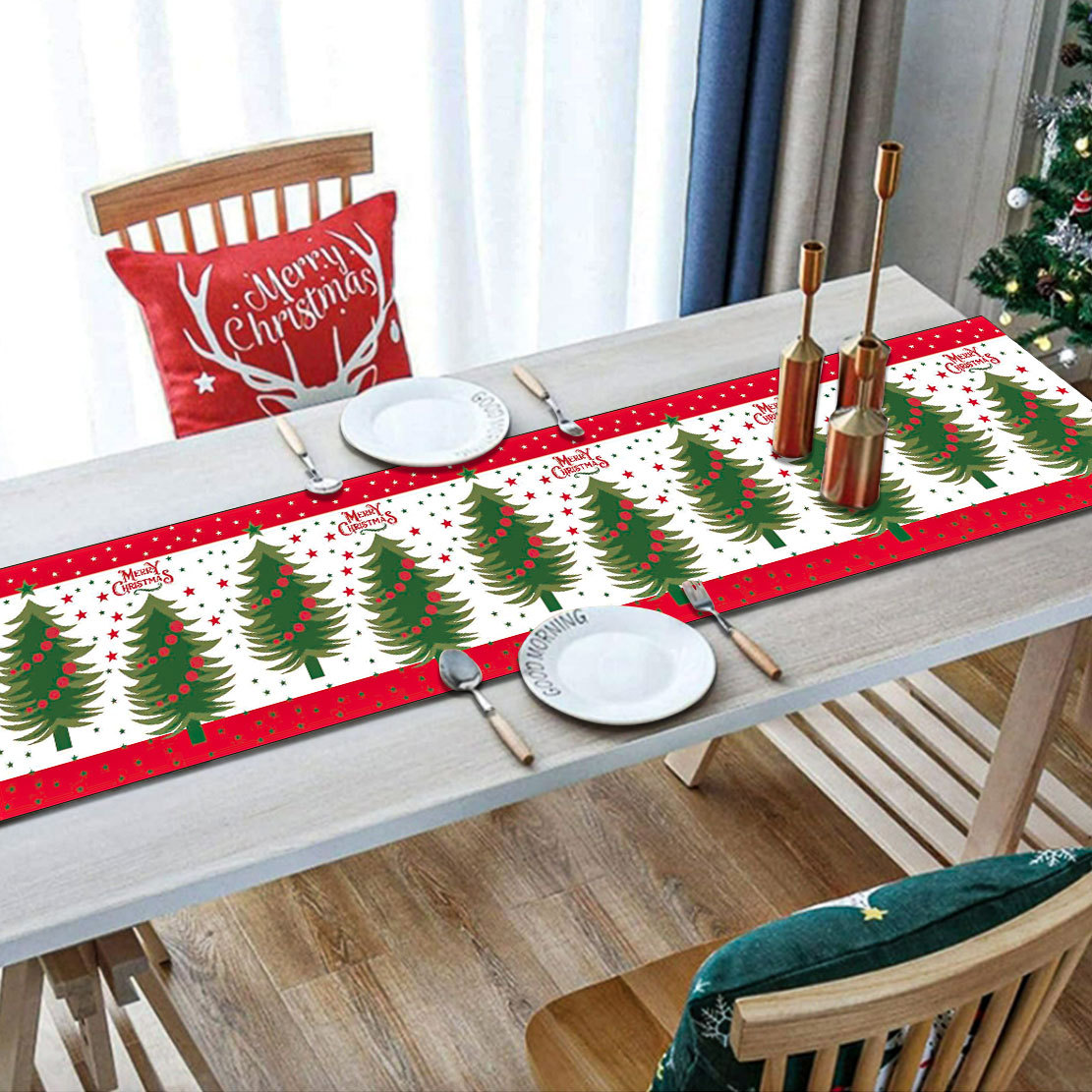  Joulupöytäjalkakoristelu kodin keittiön pellava pöytäliina Joulupöytäliina _voghion.com