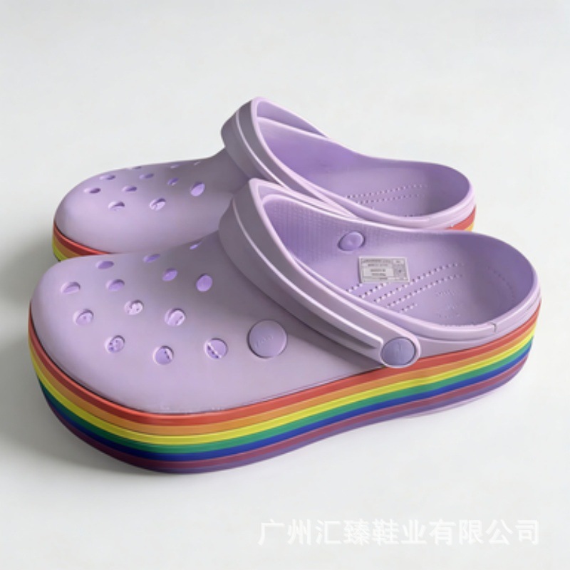 Zapatos de cañón para mujeres con base gruesa Carobán verano nuevo arco iris anti-deslizante con base suave zapatillas de playa transpirables