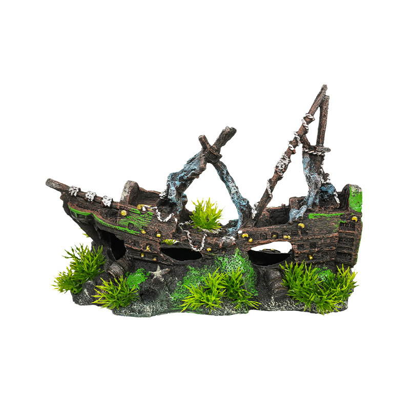 Explosiva simulación buque de guerra, acuario, decoración de paisajismo, decoración de la casa de escape, naufragio de resina transfronterizo, pequeña rocalla