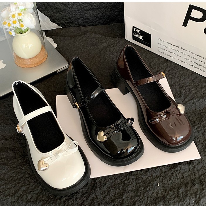 英伦风小皮鞋经典款高跟玛丽珍鞋女学院风增高黑色单鞋