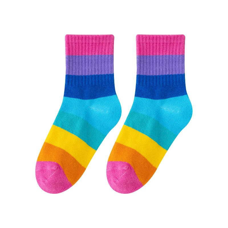 Calcetines para niños Otoño e Invierno Nueva moda coreana niños y niñas Arco Iris princesa calcetines a rayas calcetines de media pantorrilla calcetines de venta directa de fábrica