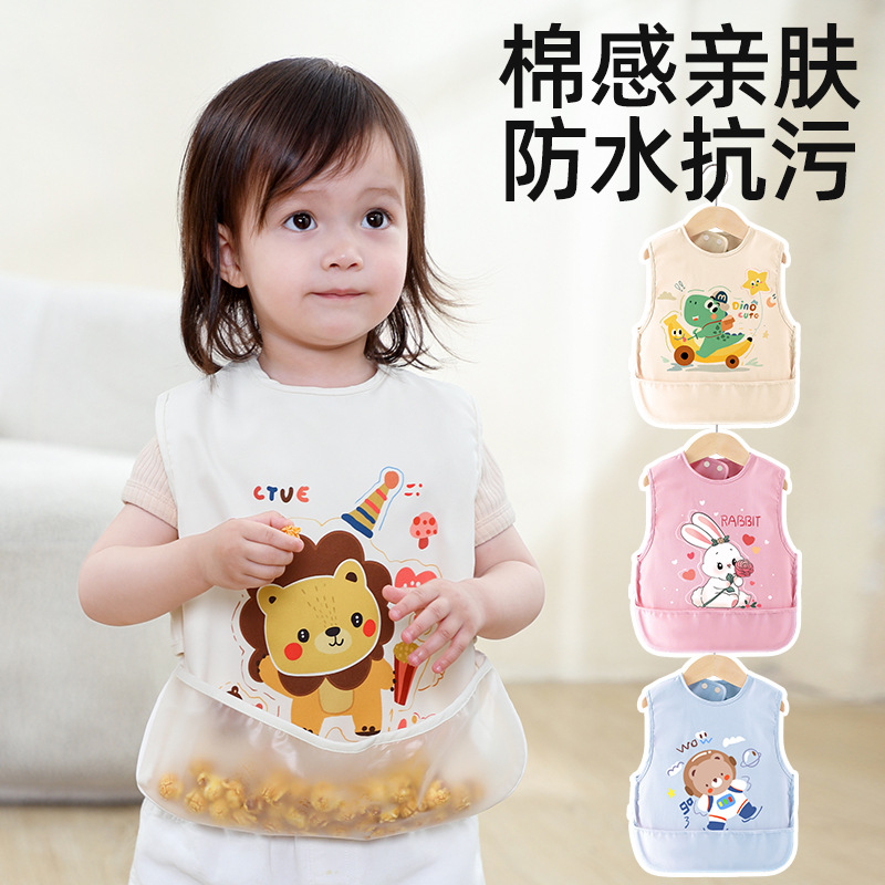 아기 식사용 앞치마, 어린이 여자 아기용 턱받이, 이유식용 앞치마, 역방향 착용 방수 방오 앞치마, 봄과 가을용