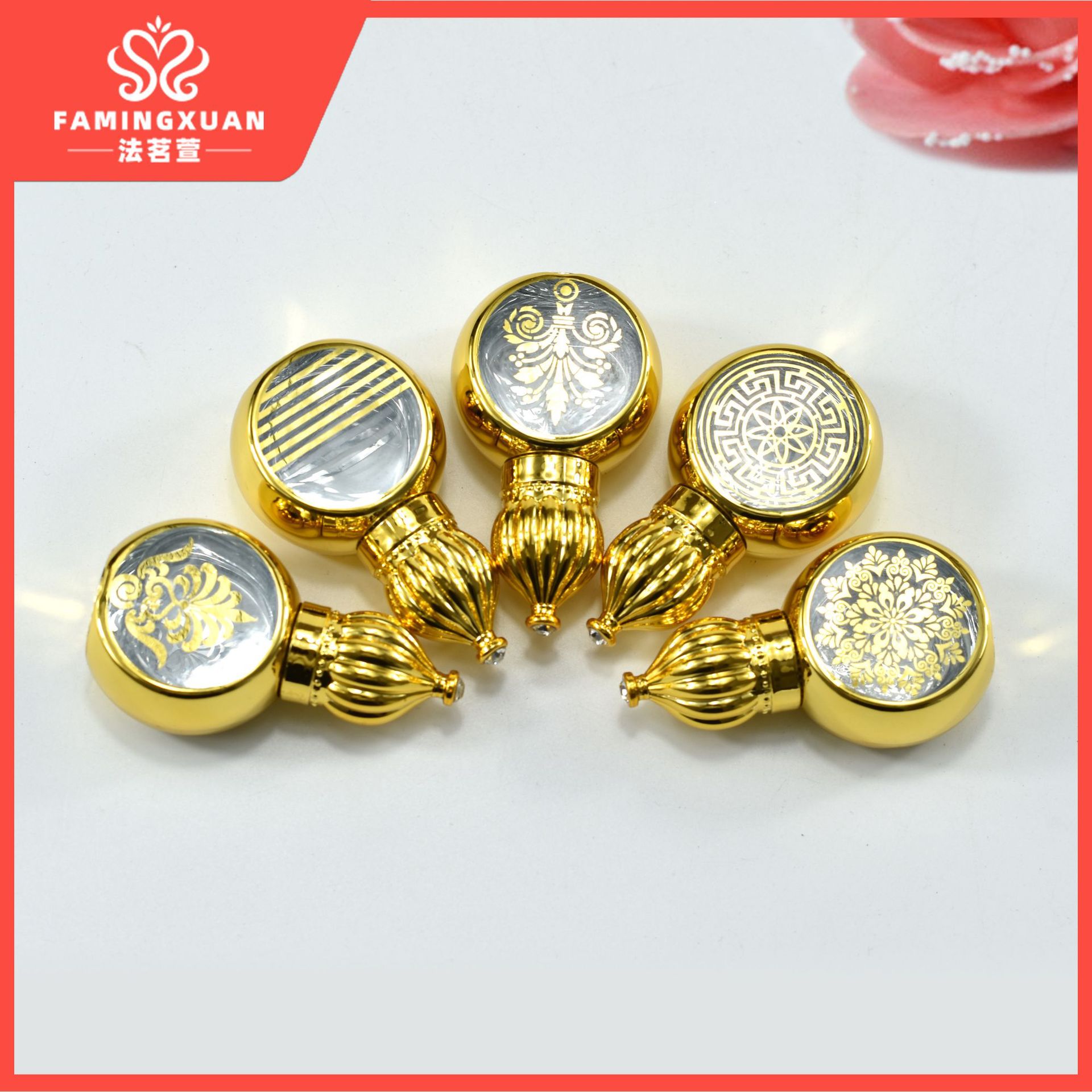 Faimingxuan sub-embalaje botella vacía botella de vidrio a granel perfume botella vacía 10ML botella de perfume de bola de vidrio dorado