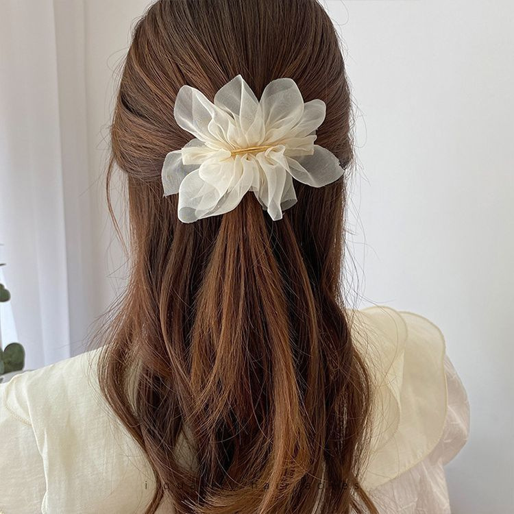 Super Fairy Elegante Chiffon Fiore Forcina Donna Estate Indietro Testa Ponda Clip Copricapo Semplice Clip a Molla_voghion.com