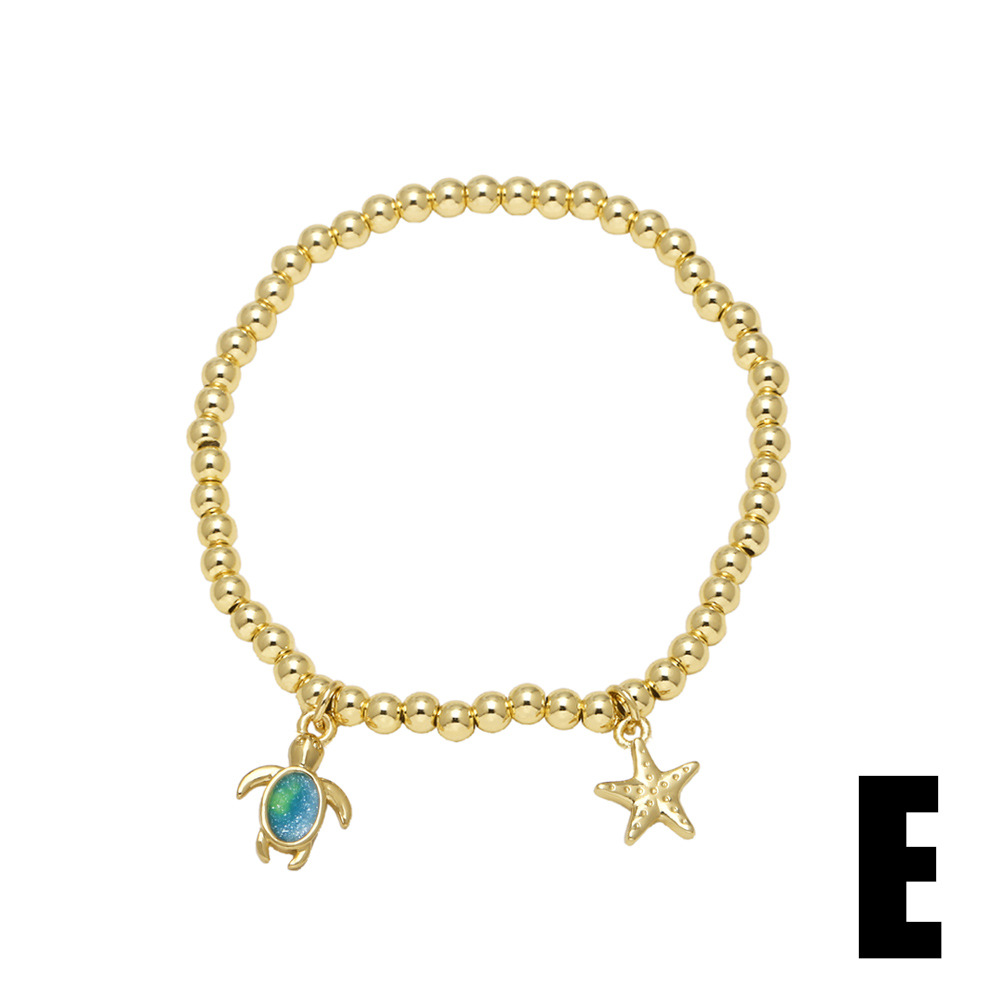 Women's Gender Wholesale Jewelry Vintage Style Classic Style Starfish Hippocampus Heart Shape Copper 18K Gold Plated Plating Ball Chain Bracelets