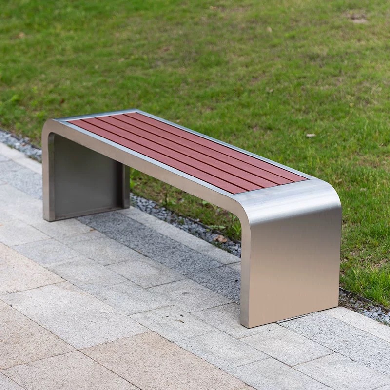 silla de parque de acero inoxidable banco al aire libre banco de jardín plaza taburetes al aire libre asiento público de ocio de plástico de madera anticorrosivo image 7