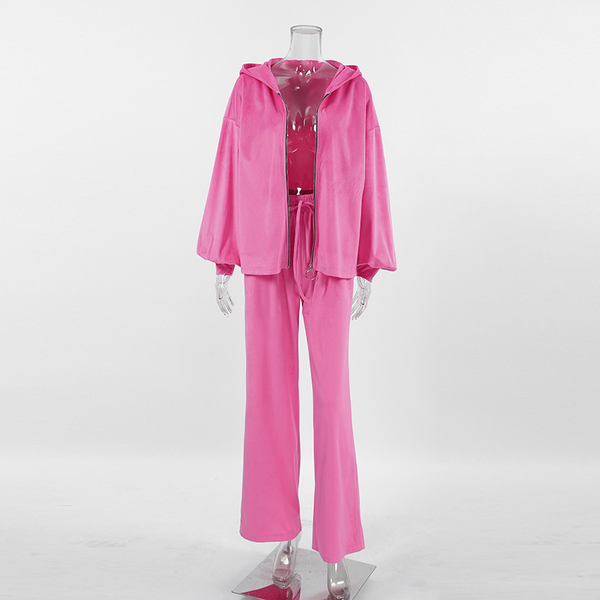 2024 hiver nouveau costume en velours mode européenne et américaine fermeture éclair à manches longues style sport pull à capuche costume décontracté_voghion.com