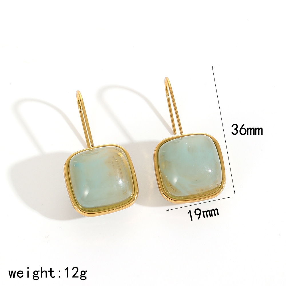 Pendientes de gancho de oreja de estilo retro fresco personalizado Pendientes de acero inoxidable de jade de imitación de alta calidad temperamento de moda femenina image 5