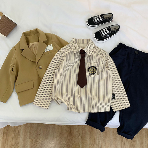 Tongchenchenma boys autumn suit children's college style blazer middle child handsome shirt fashionable three-piece set