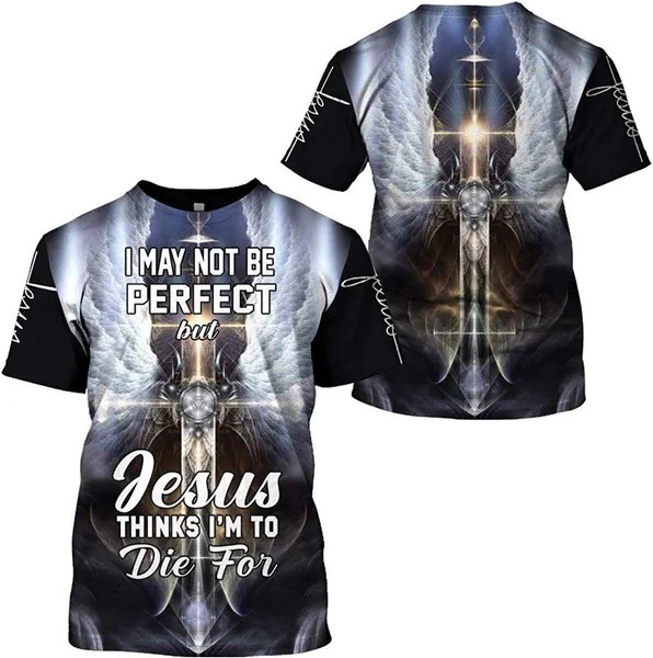 Pascua Jesús gradiente lema 3D impresión verano casual suelto cuello redondo manga corta hombro transpirable camiseta para hombre