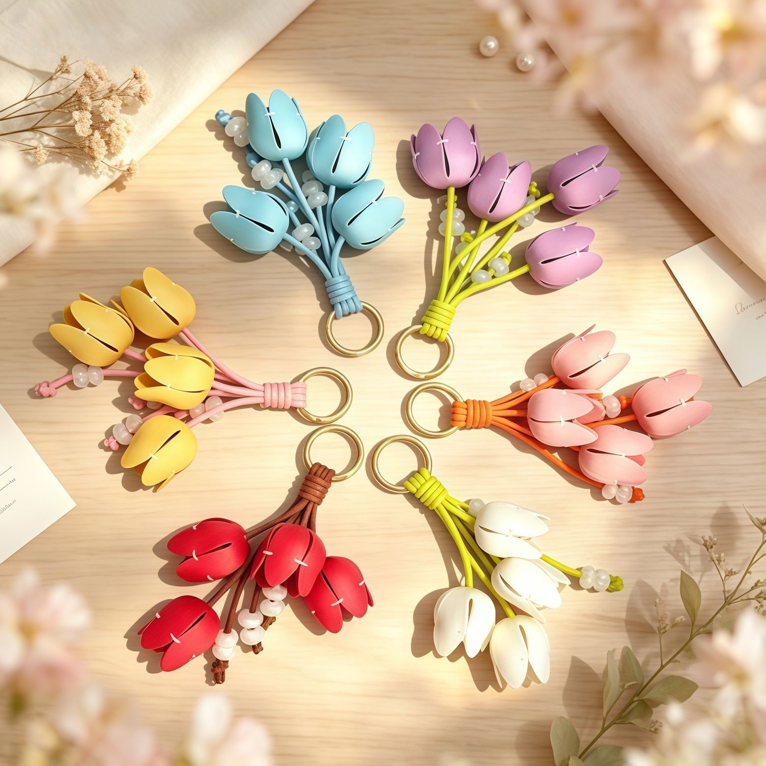 New cross-border in-stock DIY high-value tulip bag pendant keychain phone strap accessory bag decoration