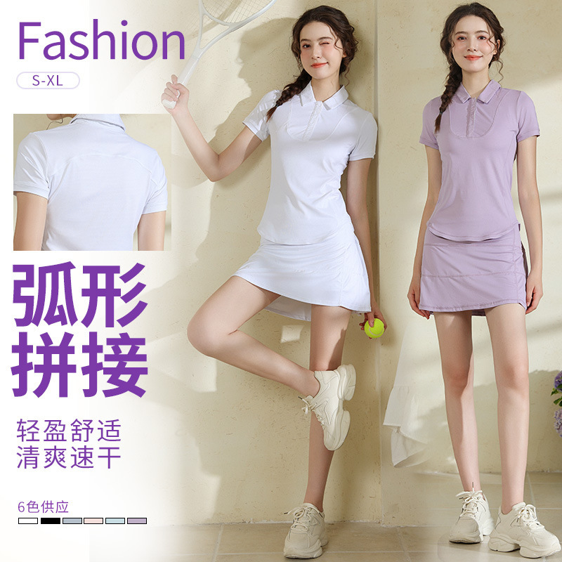 Professional Badminton Clothing for Women, Summer Running Sports Suit, Quick-Drying Pleated Tennis Skirt, Fitness Clothing, Polo Short Sleeves